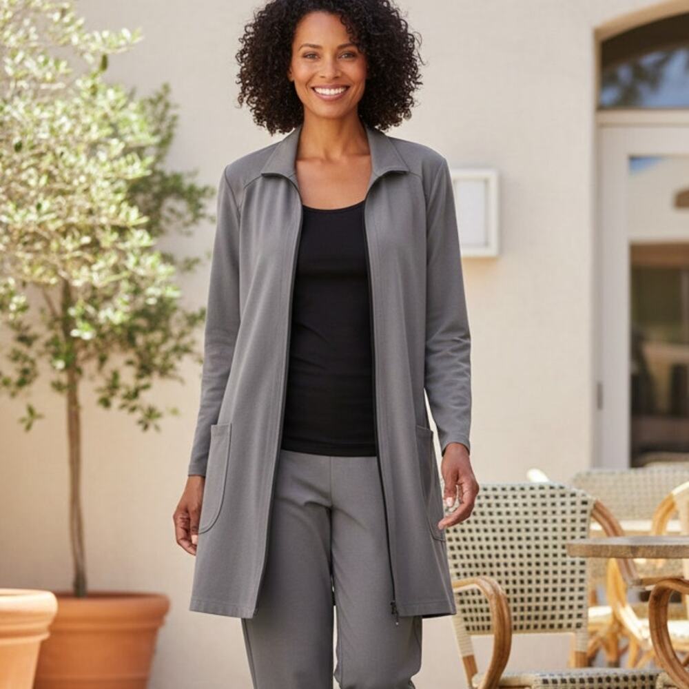 CITRON of Santa Monica Long Full zip Sweater Grey Size Medium